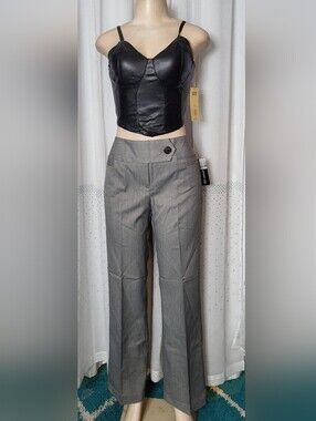 High-Waist Gray Pinstripe Wide-Leg Pants